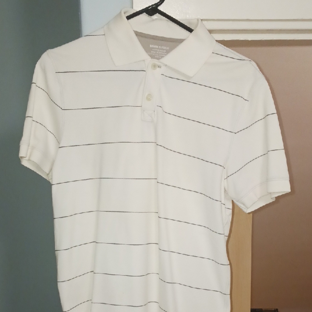 Men's White Striped Polo Shirt
